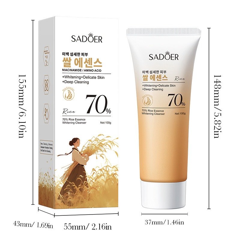 Sadoer 70% Rice Essence Whitening Cleanser 100g size dimensions
