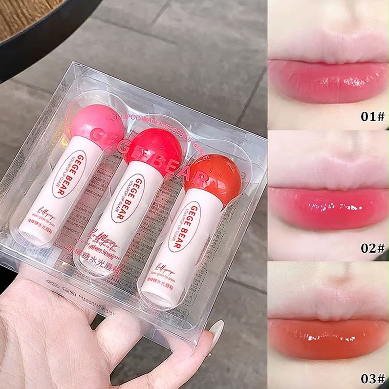Gege Bear 3 Pcs Lollipop Water Gloss Lip Glaze Set | Hydrating Lip Gloss - Buy Online in Pakistan at Cosmia.pk