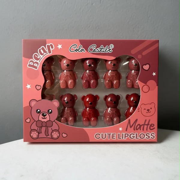 Color Castle 10 Pcs Matte Bear Lip Gloss Set | Cute Moisturizing Lip Gloss Collection - Buy Online in Pakistan at Cosmia.pk