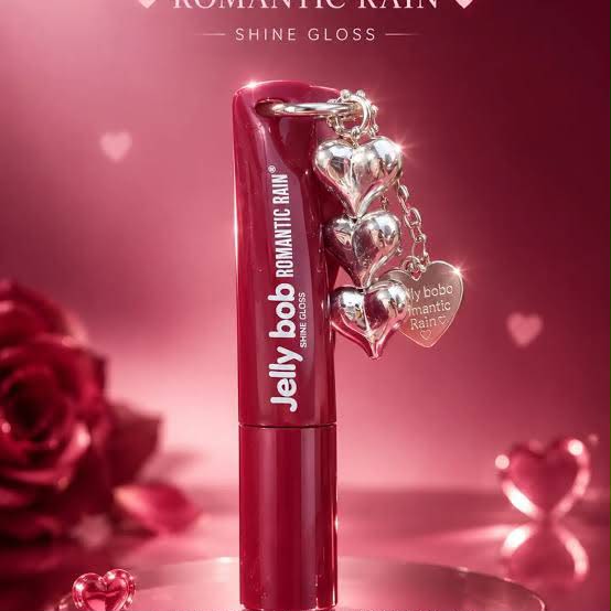 Romantic Rain Jelly Bob Shine Lip Gloss - red tube with heart charm chain