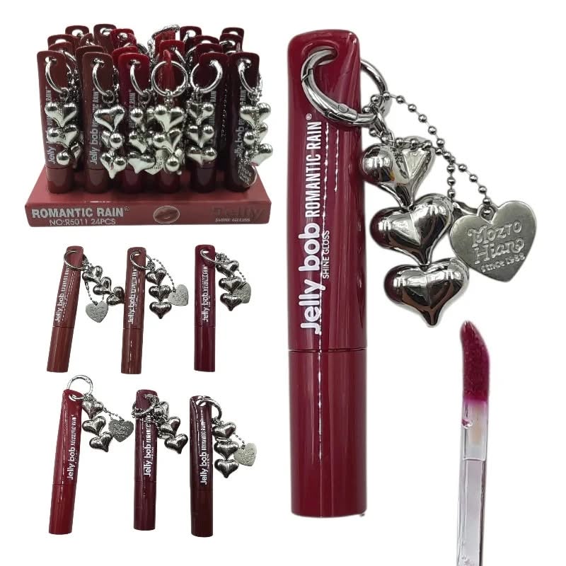 Romantic Rain Jelly Bob Shine Lip Gloss 6pcs set with heart charms