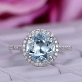 Round Aquamarine Halo Ring with Diamond Accents - Buy Online in Pakistan at Cosmia.pk