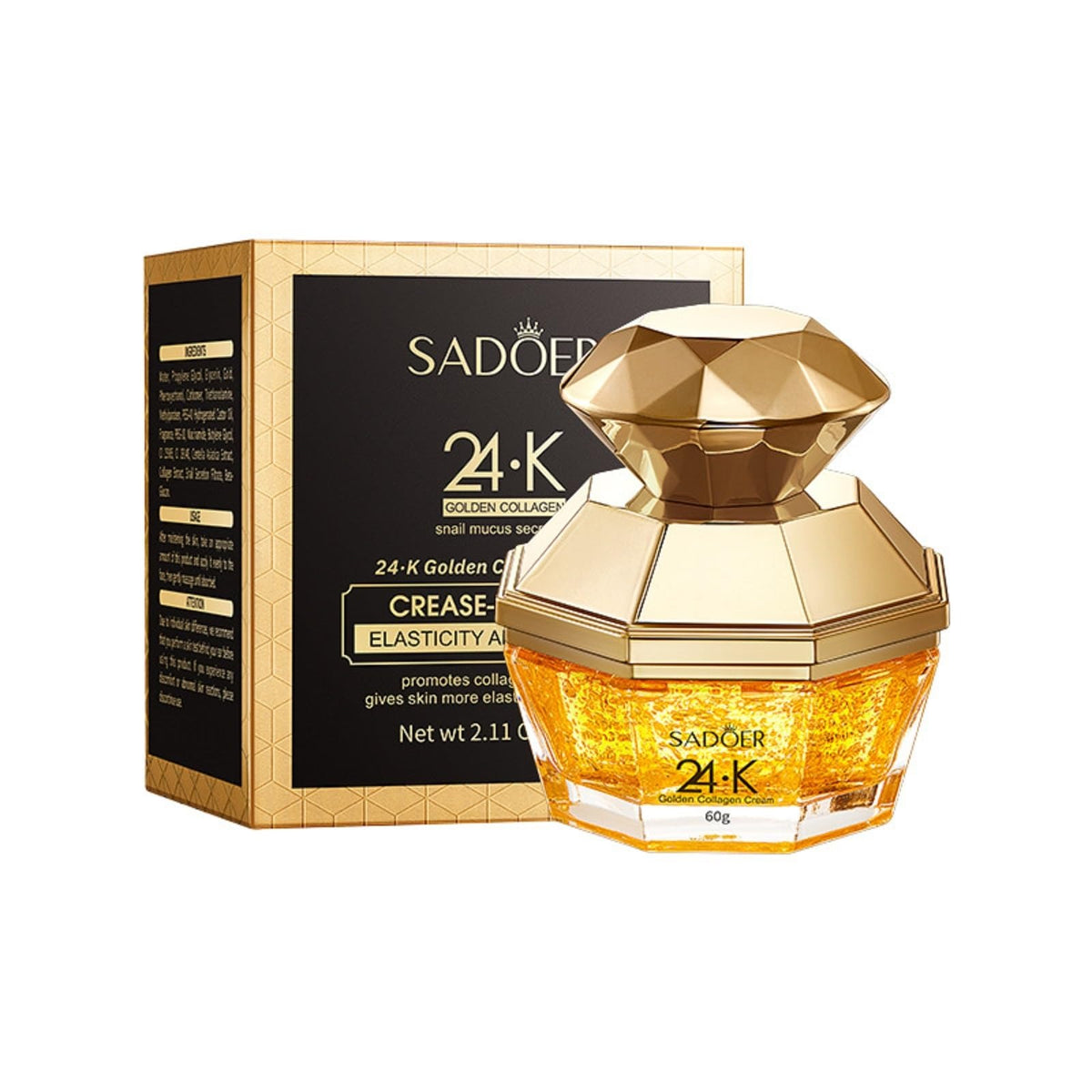 SADOER 24K Golden Collagen Cream 60g - Buy Online in Pakistan at Cosmia.pk - golden collagen cream jar with box