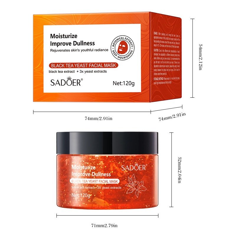 Sadoer Black Tea Yeast Facial Mask 120g box size and ingredients