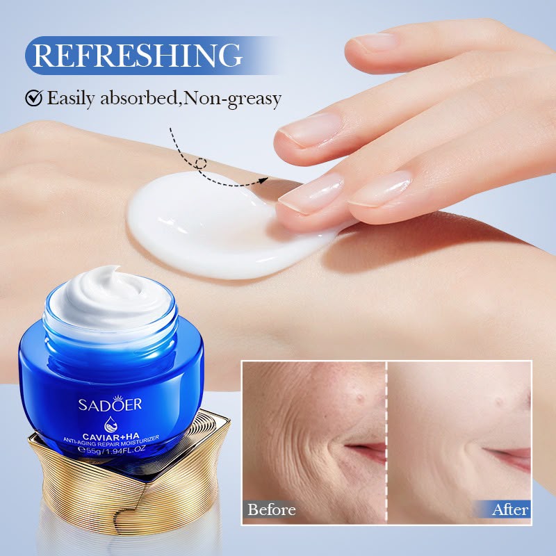 Sadoer caviar moisturizer refreshing non-greasy texture before after