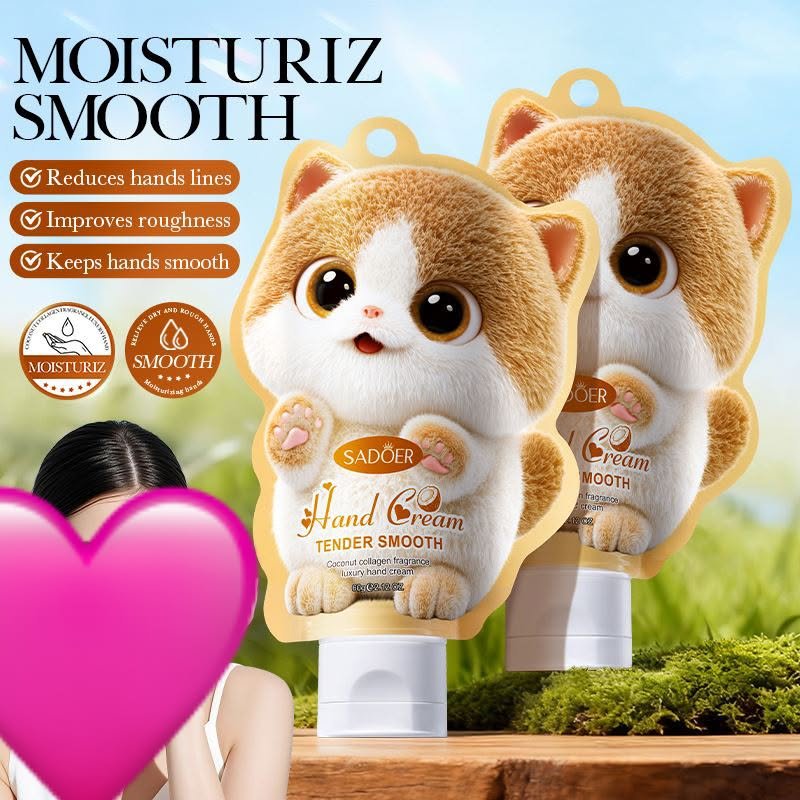 Sadoer cute cat hand cream Coconut Collagen Moisturize Smooth graphic reduces hand lines improves roughness