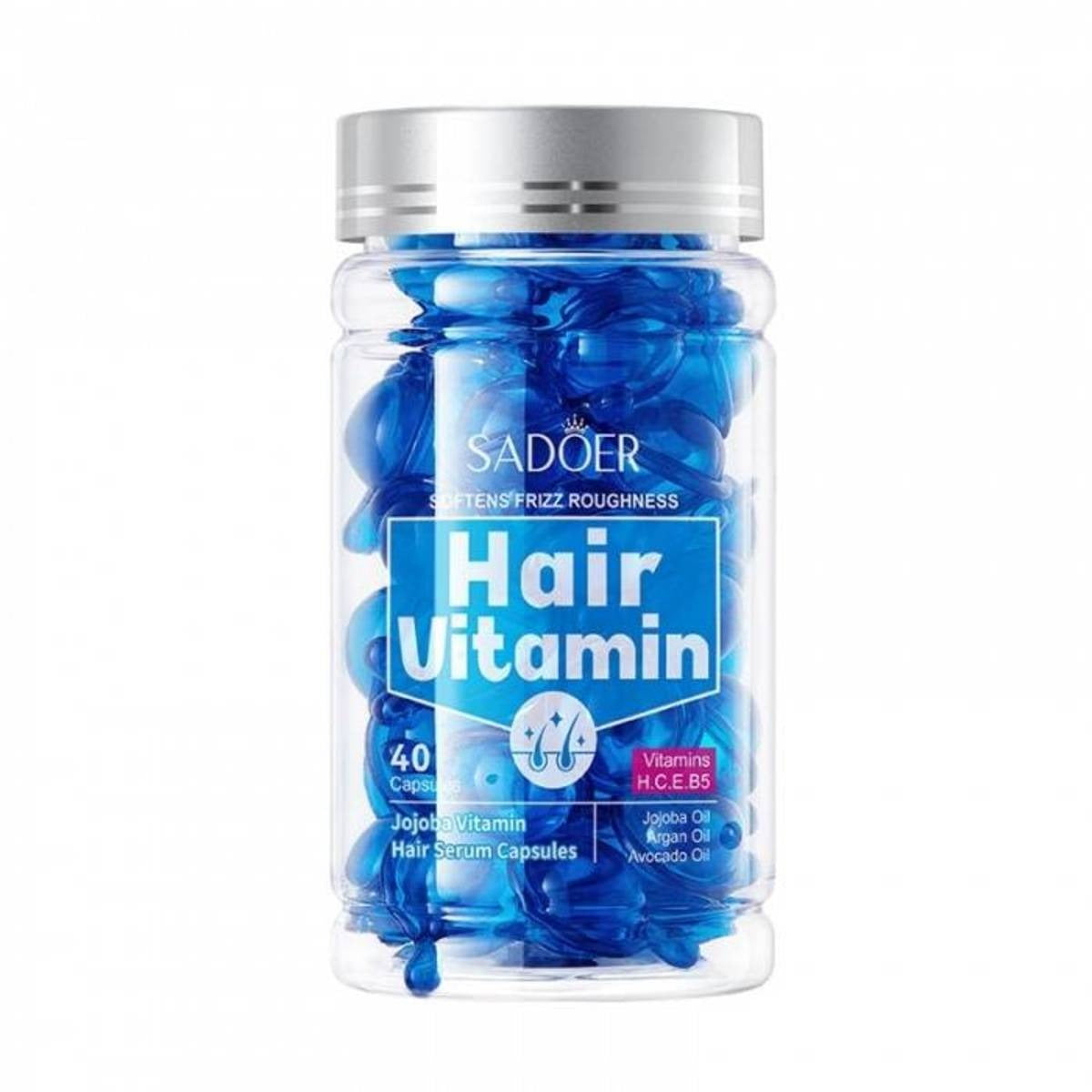 SADOER Hair Vitamin Capsules 40pcs - Buy Online in Pakistan at Cosmia.pk - jar of blue jojoba hair serum capsules, 40 capsules