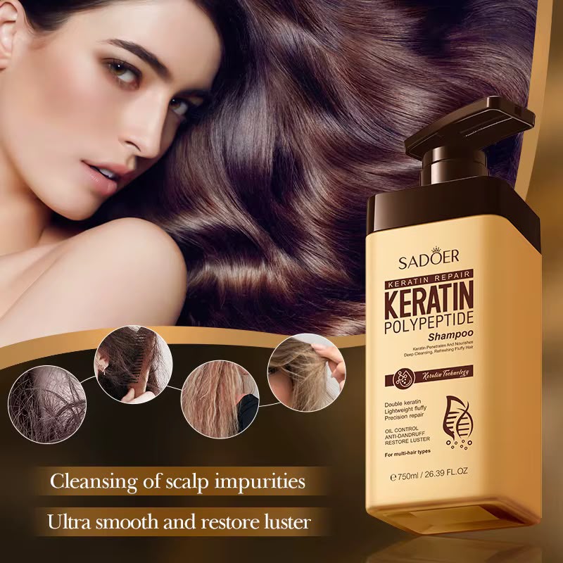 Sadoer Keratin Polypeptide Shampoo 750ml - soft light texture deeply cleanses scalp impurities
