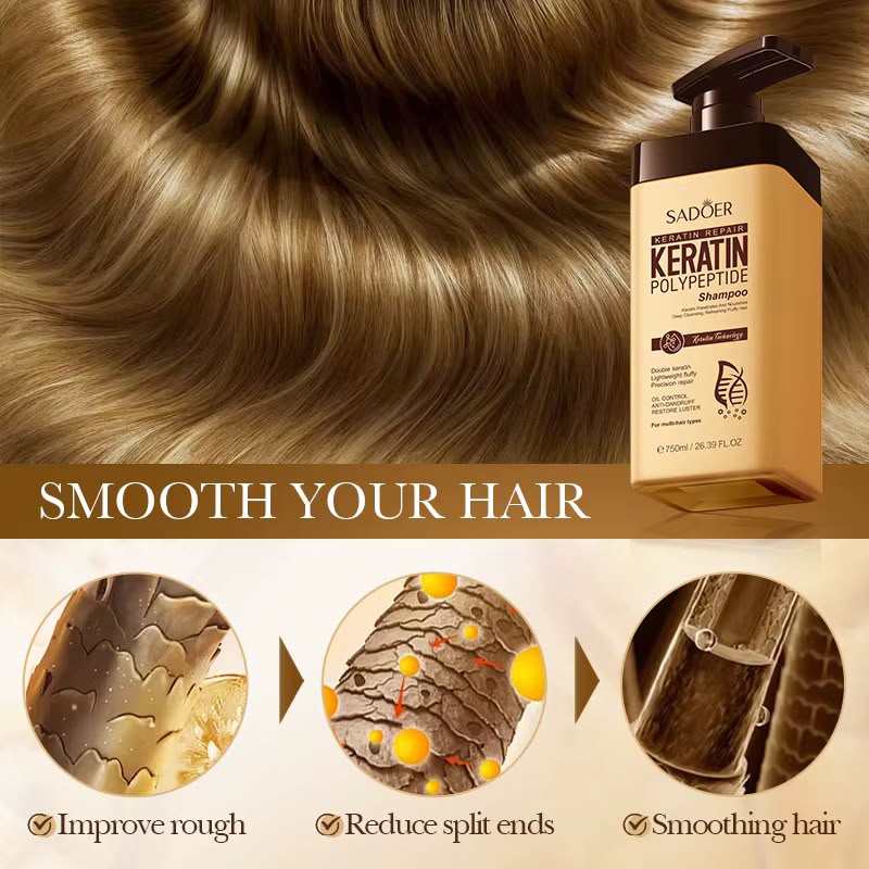 Sadoer Keratin Polypeptide Shampoo 750ml - ultra smooth, silky and shiny hair result