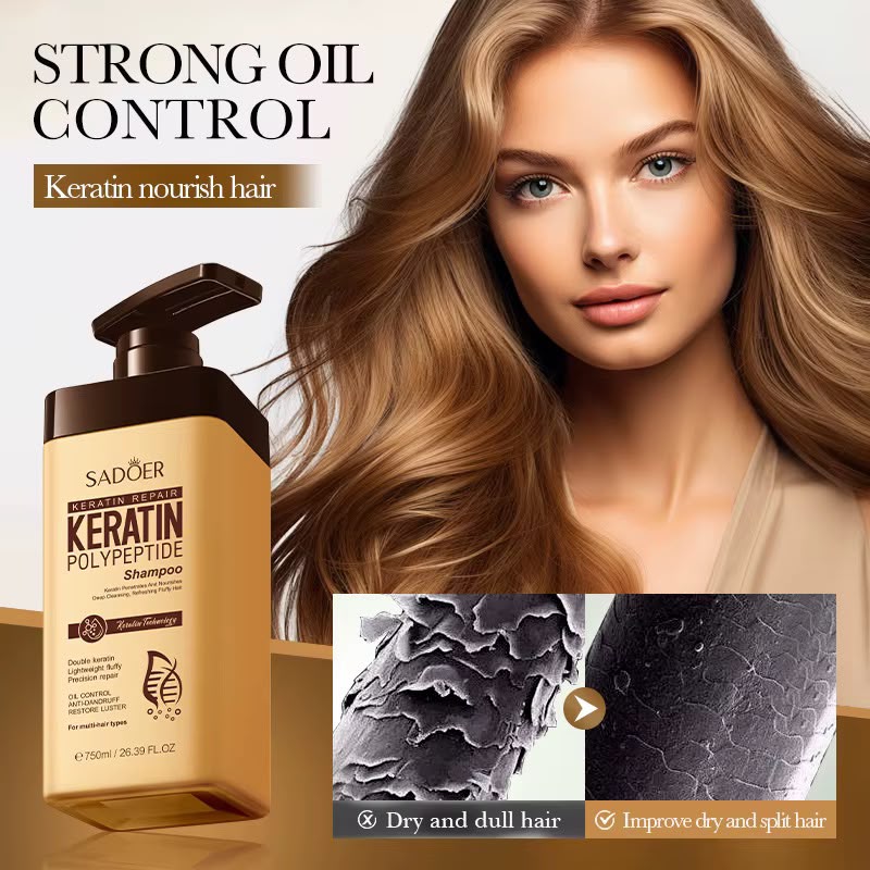 Sadoer Keratin Polypeptide Shampoo 750ml - strong oil control, dry grime oily hair to silk smooth