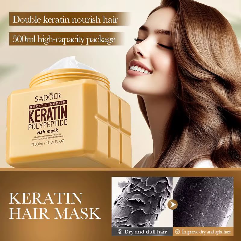 Sadoer Keratin Repair Keratin Polypeptide Hair Mask 500ml - Buy Online in Pakistan at Cosmia.pk - double keratin nourish hair result