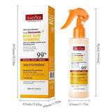 Sadoer Kojic Acid Turmeric Exfoliating Spray 200ml bottle and box size chart