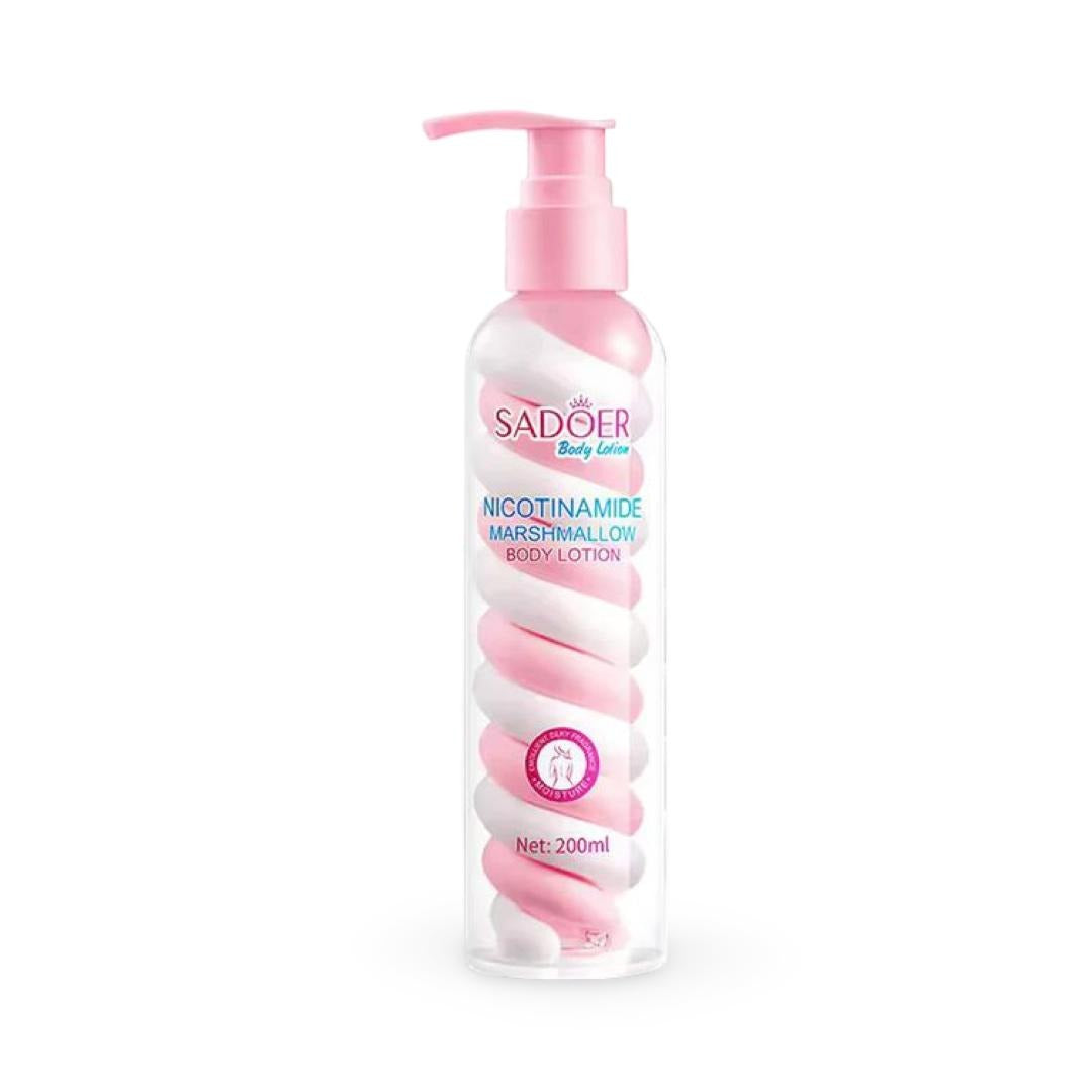 SADOER marshmallow body lotion pink swirl bottle — nicotinamide brightening