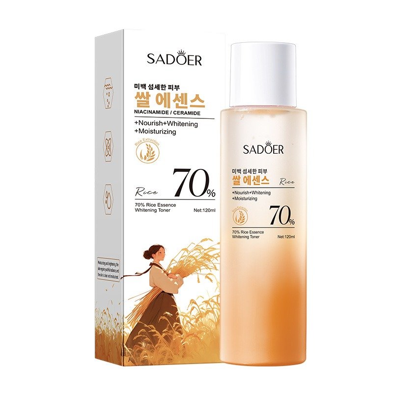 Sadoer 70% Rice Essence Whitening Toner 120ml bottle and box - niacinamide and ceramide, nourish, whitening, moisturizing