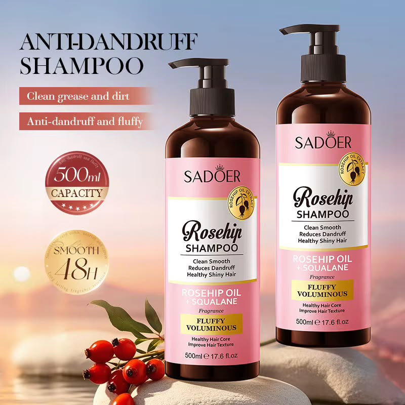 SADOER Rosehip Shampoo 500ml - Anti-Dandruff Fluffy Voluminous Hair Care - View 1