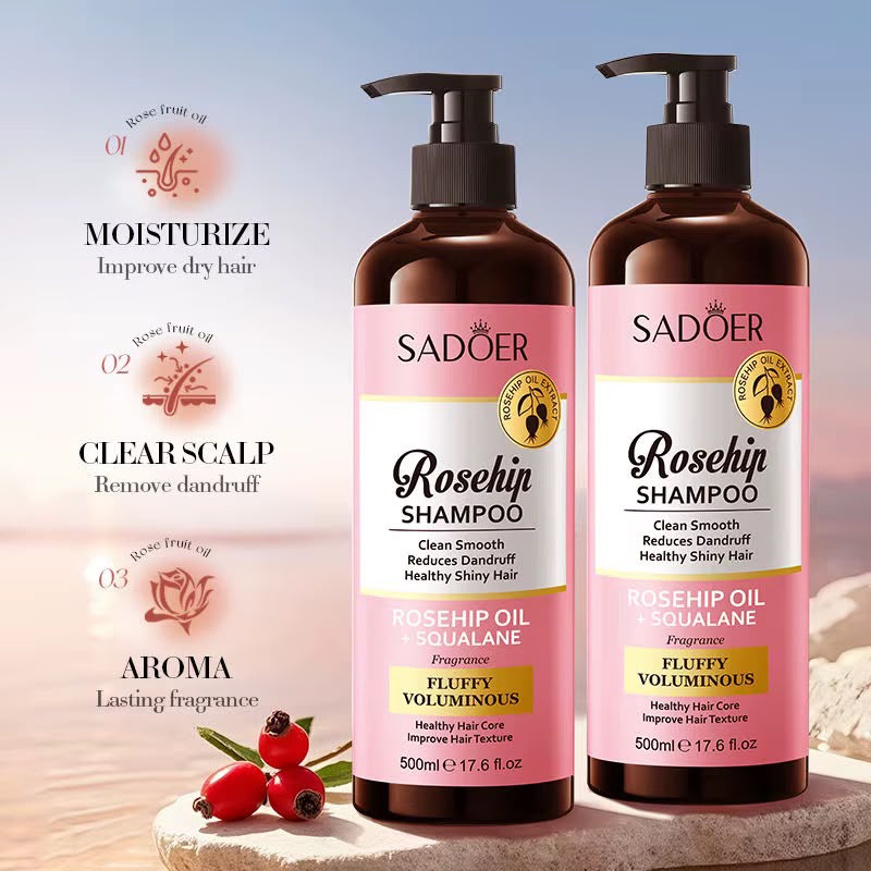 SADOER Rosehip Shampoo 500ml - Anti-Dandruff Fluffy Voluminous Hair Care - View 2