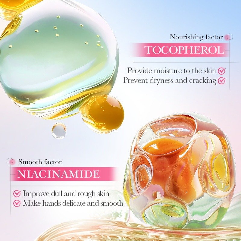 Sadoer Sakura hand cream ingredients graphic - tocopherol vitamin E and niacinamide