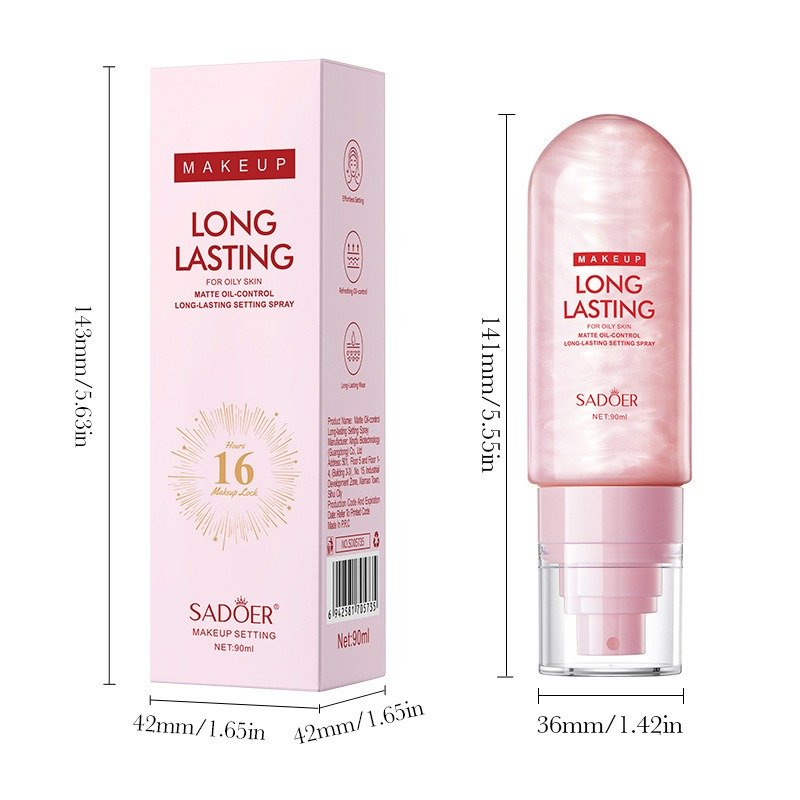 Sadoer Long Lasting Setting Spray 90ml bottle and box size chart