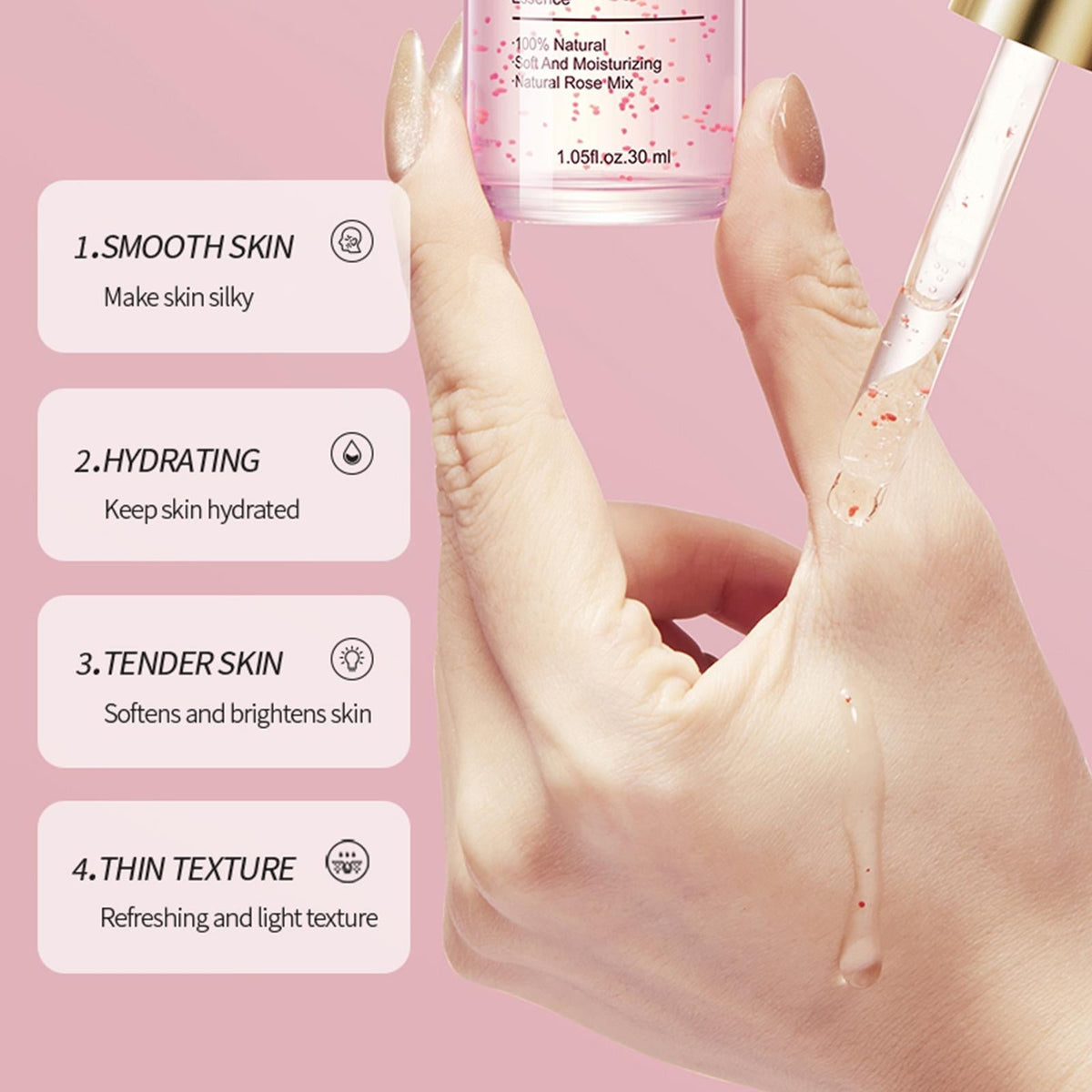 Sadoer rose essence dropper application for hydrated glowing skin