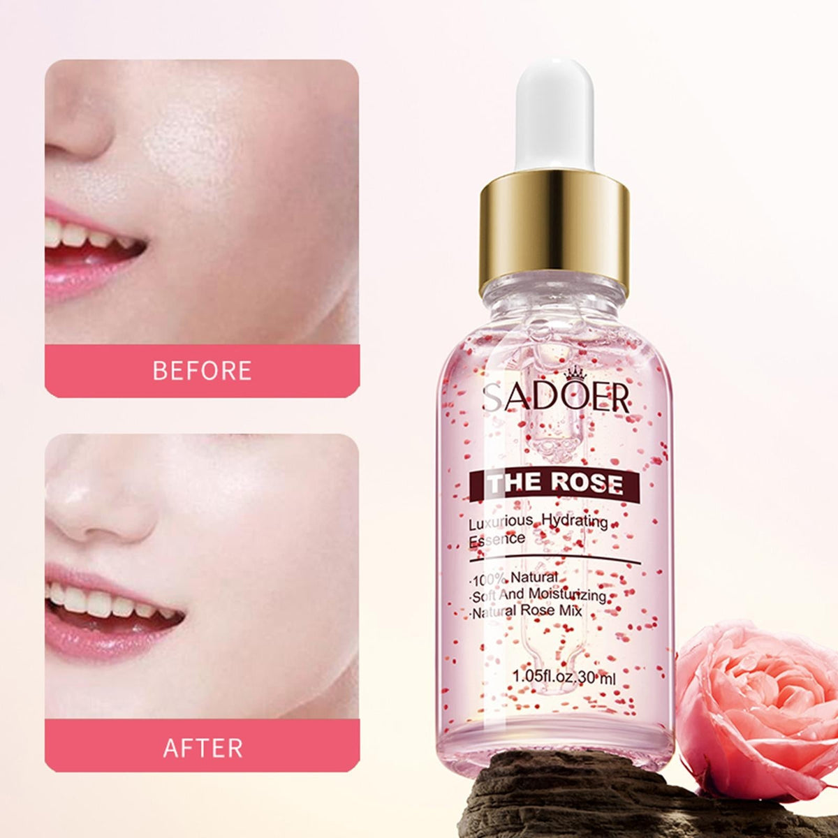 Sadoer The Rose essence before after for nourished moisturized skin