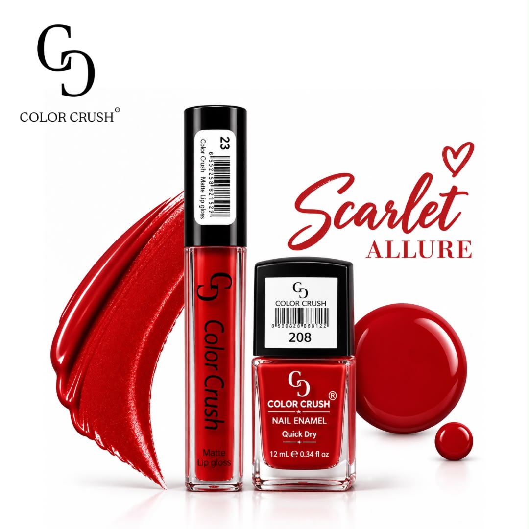 Color Crush Dual Set Scarlet Allure - Matte Lip Gloss 23 + Nail Enamel 208 12ml - Buy Online in Pakistan at Cosmia.pk