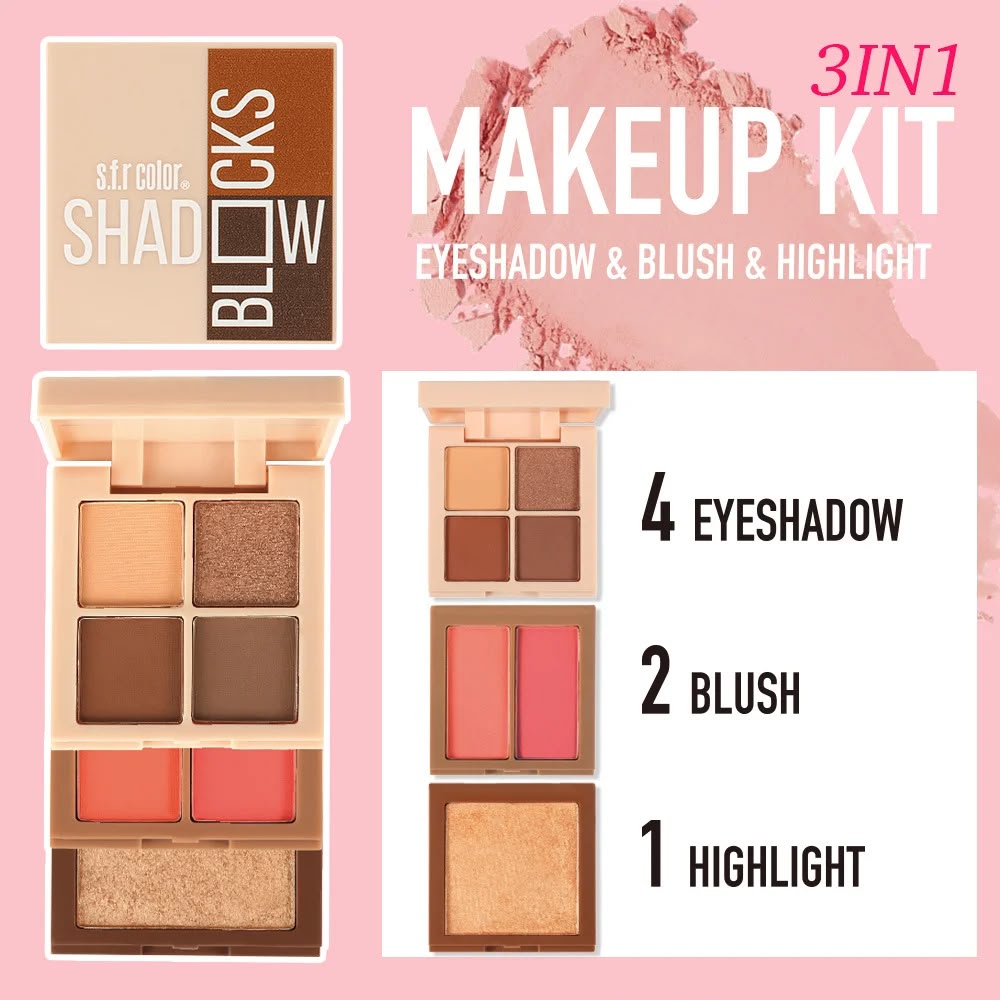 SFR Color Shadow Blocks 3 in 1 kit 4 eyeshadow 2 blush 1 highlighter - SFR Color Shadow Blocks 3 in 1 Makeup Kit - Buy Online in Pakistan at Cosmia.pk