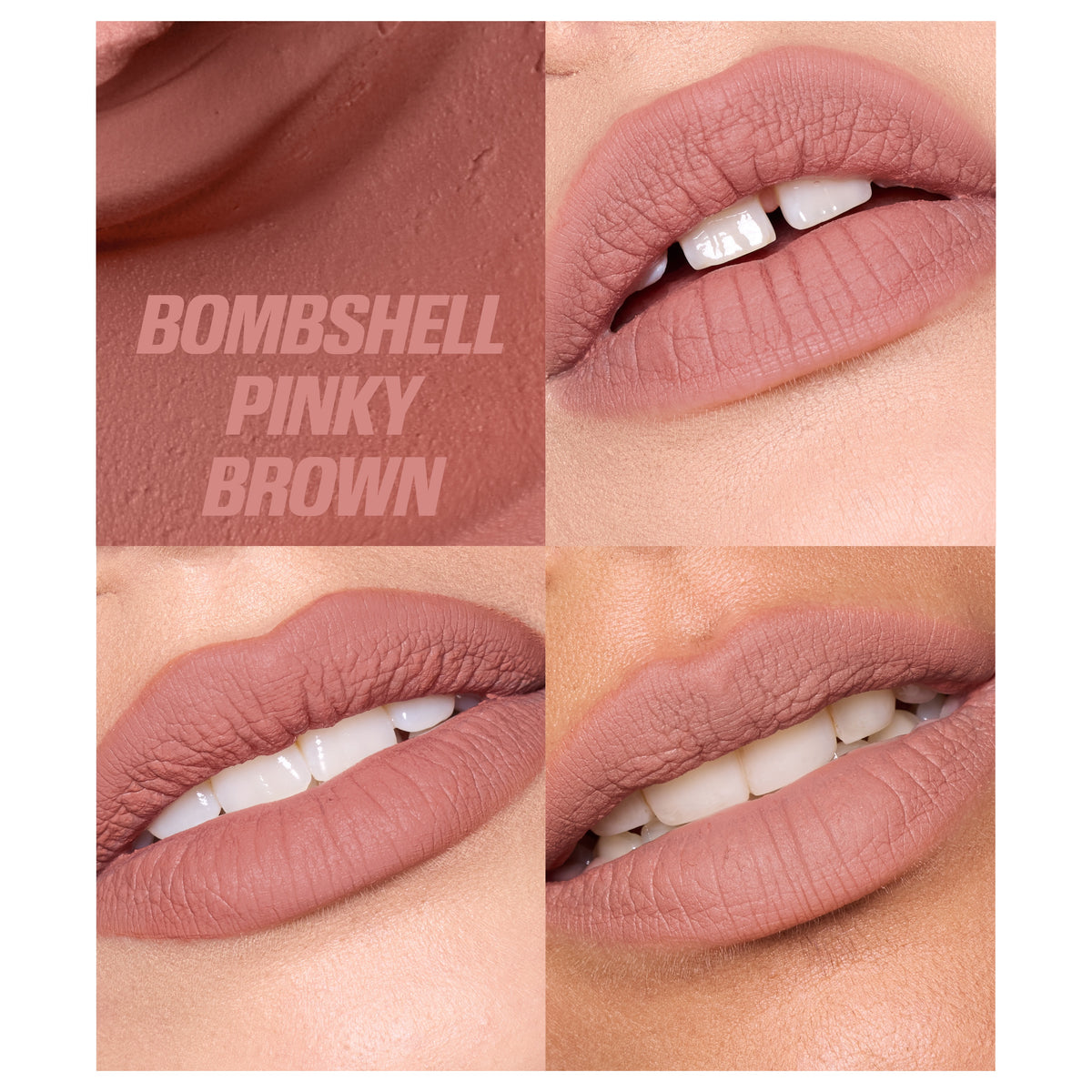 Huda Beauty Liquid Matte Mousse in Bombshell Pinky Brown - shade range