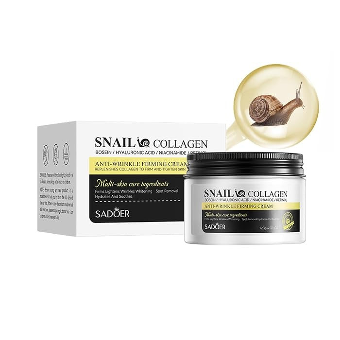 SADOER Snail Collagen Anti-Wrinkle Firming Cream 120g - Buy Online in Pakistan at Cosmia.pk - snail collagen firming cream open jar