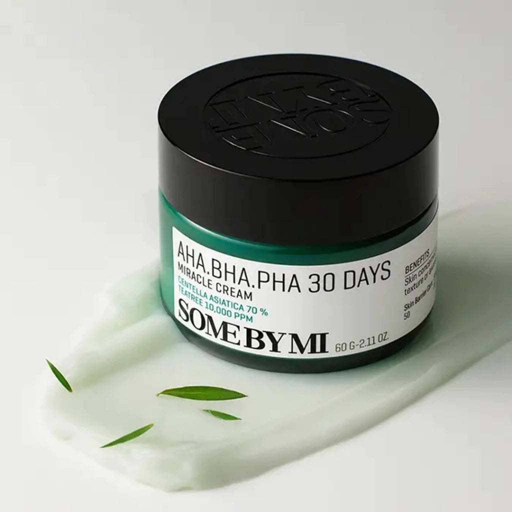 Some By Mi AHA BHA PHA 30 Days Miracle Cream 60g - green jar with black lid front view