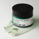 Some By Mi AHA BHA PHA Miracle Cream - closed jar on cream smear