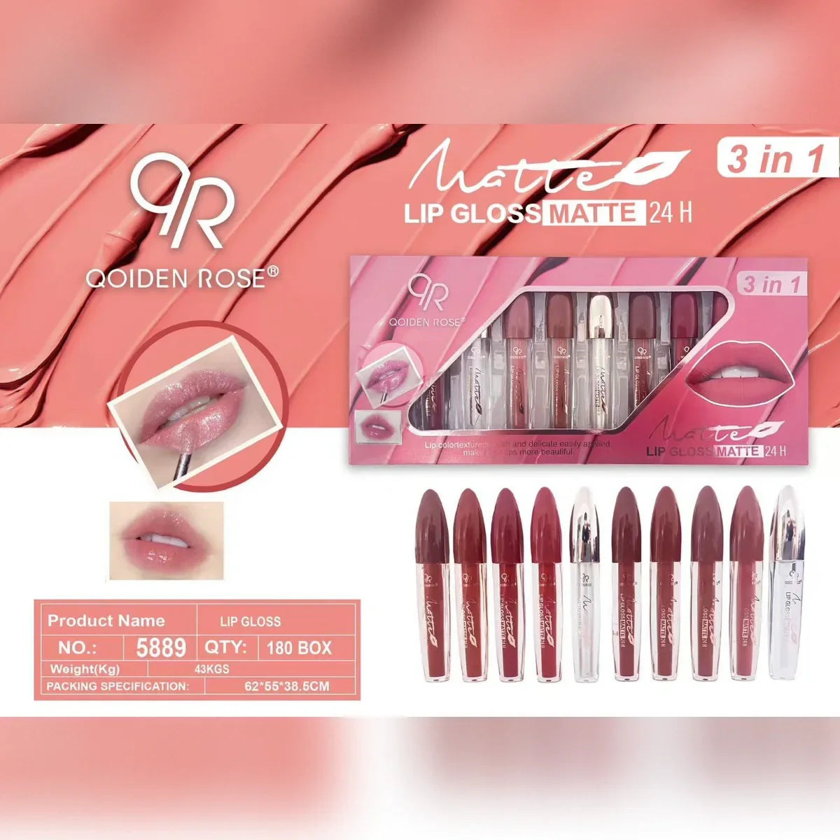 Qoiden Rose 3 in 1 Matte Lipgloss - 12 Pcs Set - Buy Online in Pakistan at Cosmia.pk