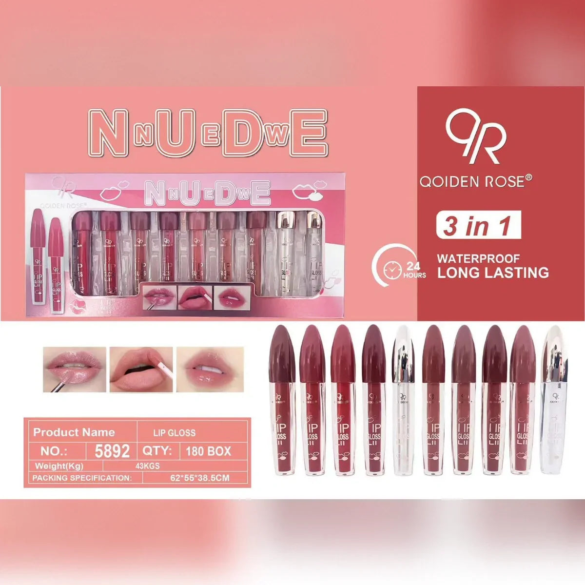 Qoiden Rose 3 in 1 Matte Lipgloss - 12 Pcs Set - Buy Online in Pakistan at Cosmia.pk