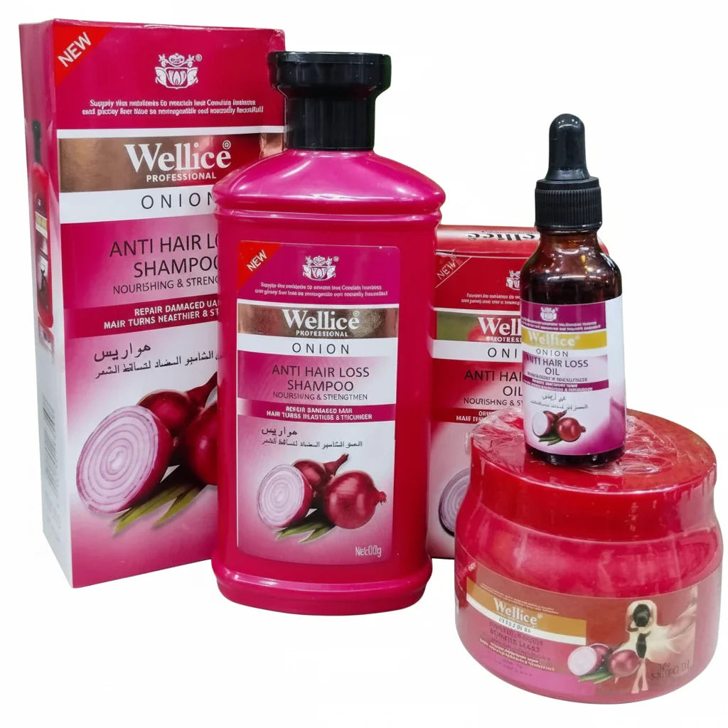 Wellice 3 in 1 Deal - Onion Hair Shampoo , Hair Oil & Hair Mask - Buy Online in Pakistan at Cosmia.pk