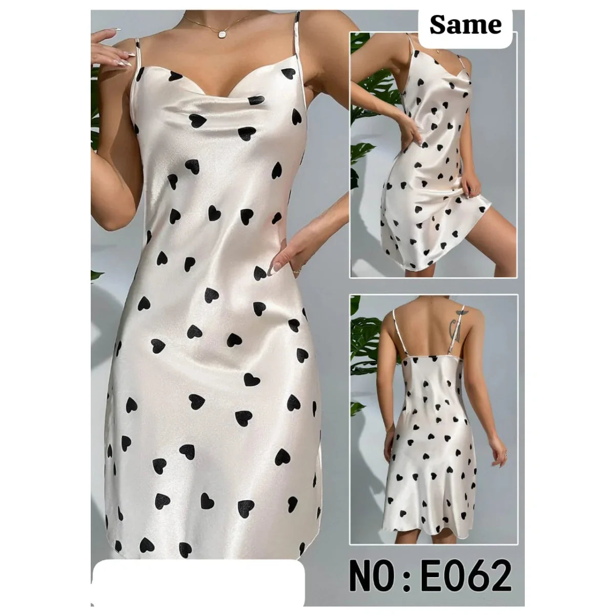 Heart Print Draped Collar Satin Cami Nightdress - Buy Online in Pakistan at Cosmia.pk