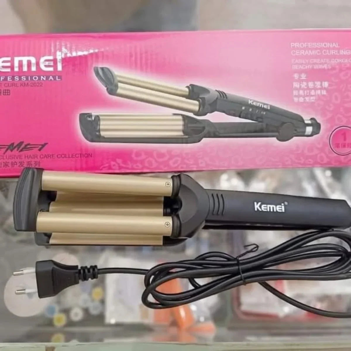 Kemei KM-2022 Hair Curling Ceramic 3 Barrel Clamp Curler - Buy Online in Pakistan at Cosmia.pk