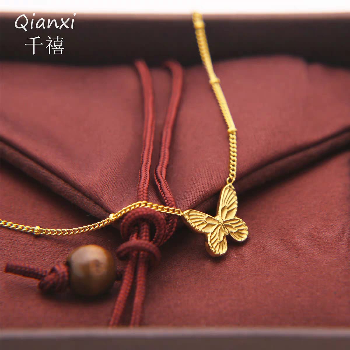 Stainless steel golden butterfly pendant necklace for women - buy online in Pakistan at Cosmia.pk (photo 2 of 5)