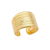 Stainless Steel Textured Wide Thick Golden Open Ring front view white background - buy online in Pakistan at Cosmia.pk