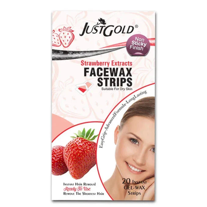 Justgold’s Face Wax Strips - Strawberry Extracts (20 Strips) - Buy Online in Pakistan at Cosmia.pk
