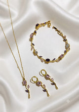 Exquisite Tulip Jewellery Set Amethyst Purple variant - floral vine necklace, bracelet and drop earrings | Buy online in Pakistan