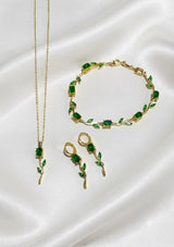 Exquisite Tulip Jewellery Set Emerald Green variant - floral vine necklace, bracelet and drop earrings | Buy online in Pakistan