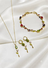Exquisite Tulip Jewellery Set Multicolor Pastel variant - floral vine necklace, bracelet and drop earrings | Buy online in Pakistan