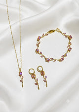 Exquisite Tulip Jewellery Set Pink Purple variant - floral vine necklace, bracelet and drop earrings | Buy online in Pakistan