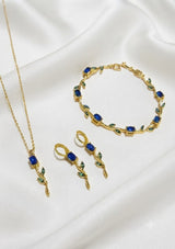 Exquisite Tulip Jewellery Set Sapphire Blue variant - floral vine necklace, bracelet and drop earrings | Buy online in Pakistan