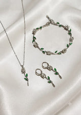 Exquisite Tulip Jewellery Set Silver Green variant - floral vine necklace, bracelet and drop earrings | Buy online in Pakistan