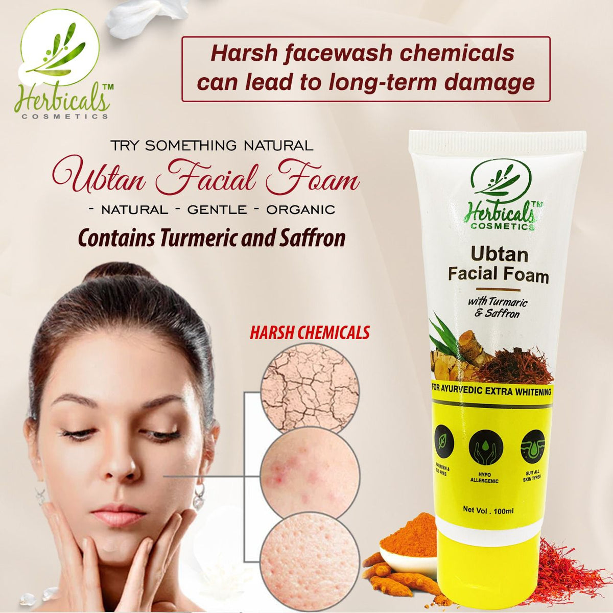 Herbicals Cosmetics Ubtan Faical Foam - 100ml - Buy Online in Pakistan at Cosmia.pk