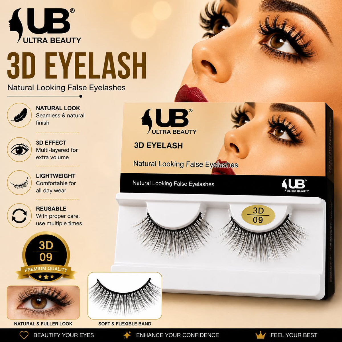 Ultra Beauty 3D eyelash style 09 — natural looking false eyelashes online in Pakistan