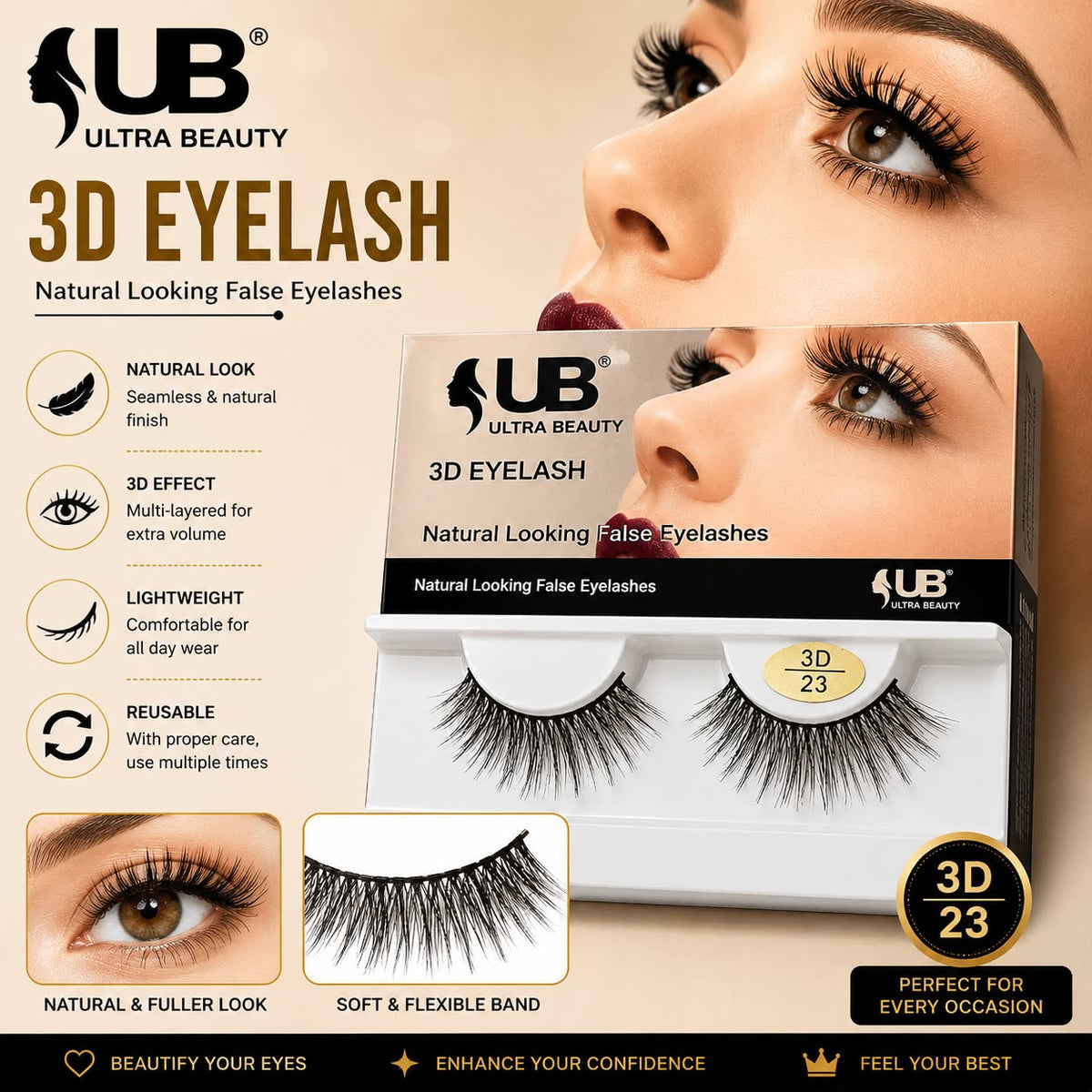 Ultra Beauty 3D eyelash style 23 — natural looking false eyelashes online in Pakistan