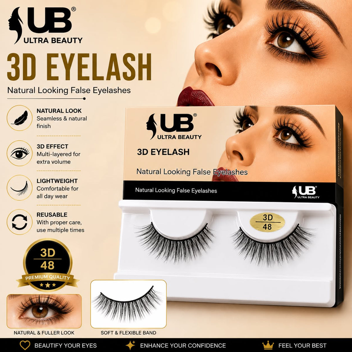 Ultra Beauty 3D eyelash style 48 — natural looking false eyelashes online in Pakistan