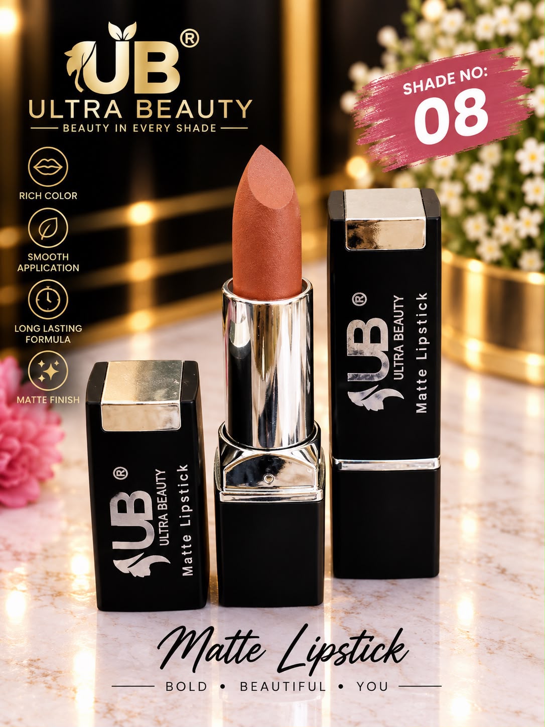 Ultra Beauty Matte Lipstick shade 08 — matte lipstick shade 08 online in Pakistan