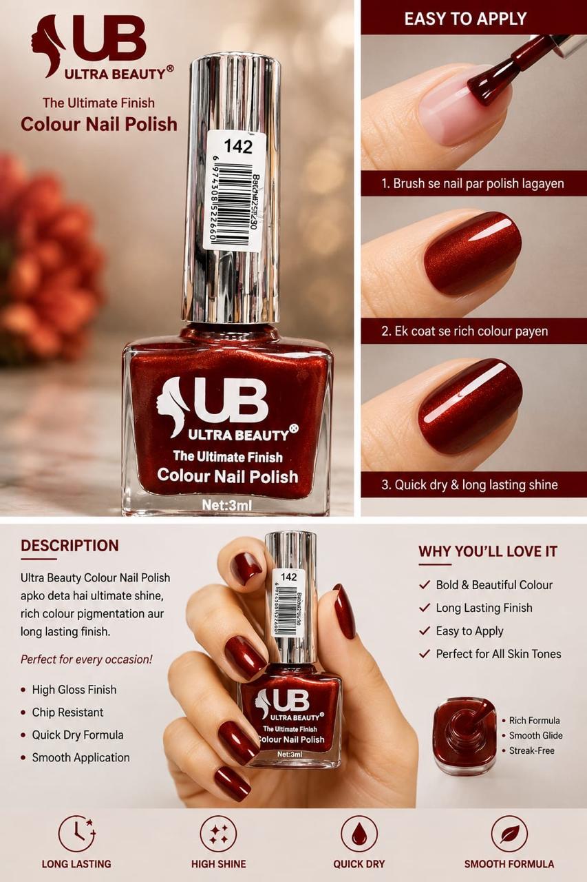 Ultra Beauty nail polish shade 142 — the ultimate finish colour nail polish online in Pakistan